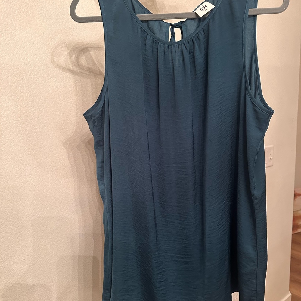 CAbi Teal Blue Sleeveless Tie-Back Tank